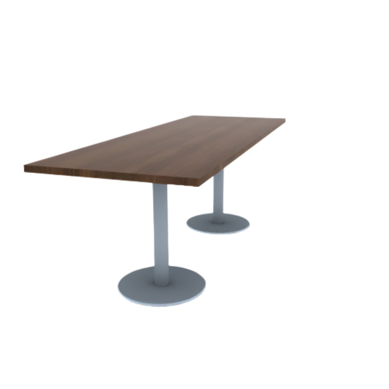 Proof 30″ x 84″ Rectangle Pedestal Cafe Table with Round Stainless Steel Base Pair HPL Top