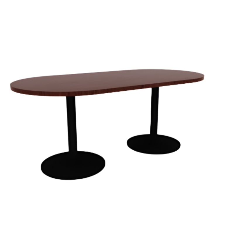 Proof 36″ x 72″ Racetrack Pedestal Cafe Table with Round Steel Base Pair HPL Top