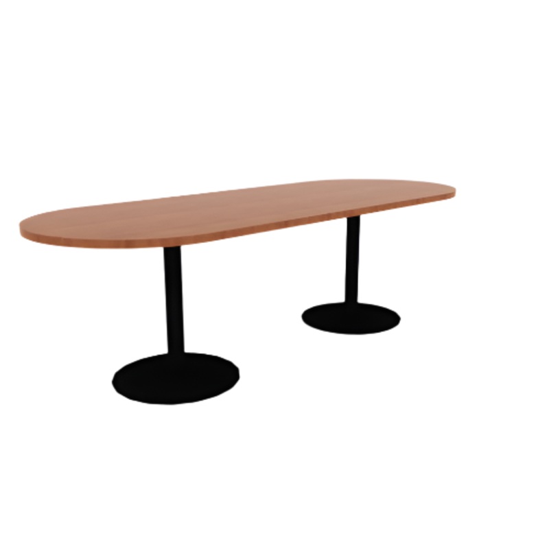 Proof 36″ x 96″ Racetrack Pedestal Cafe Table with Cast Iron Round Base Pair HPL Top