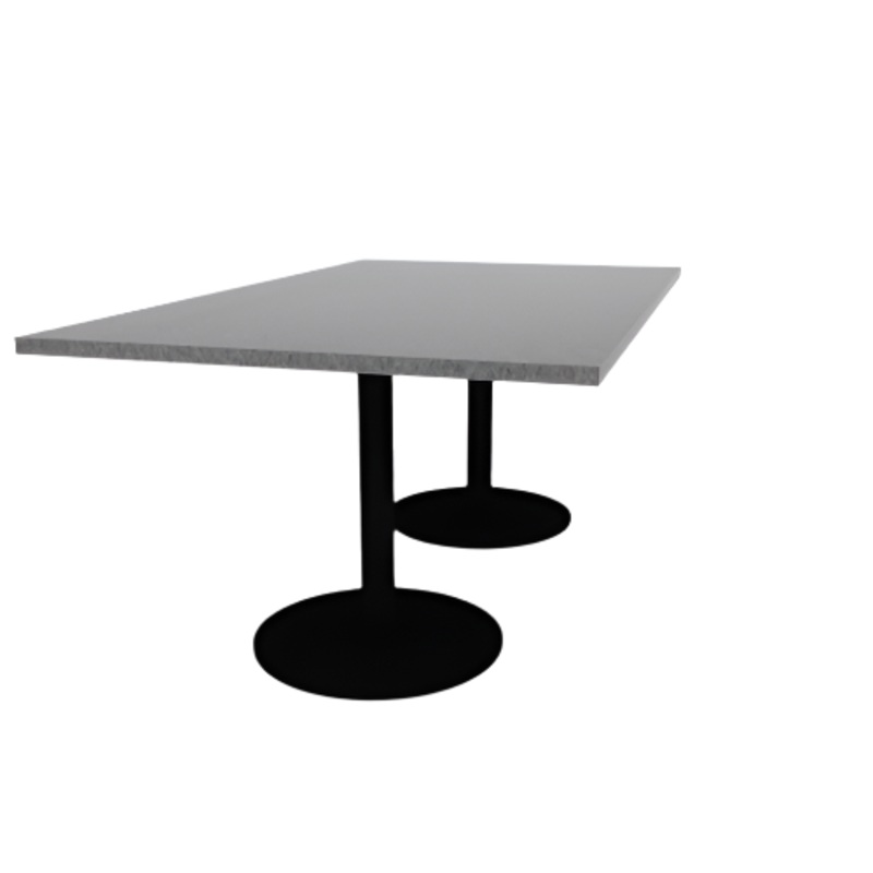 Proof 42″ x 72″ Rectangle Pedestal Cafe Table with Round Steel Base Pair HPL Top