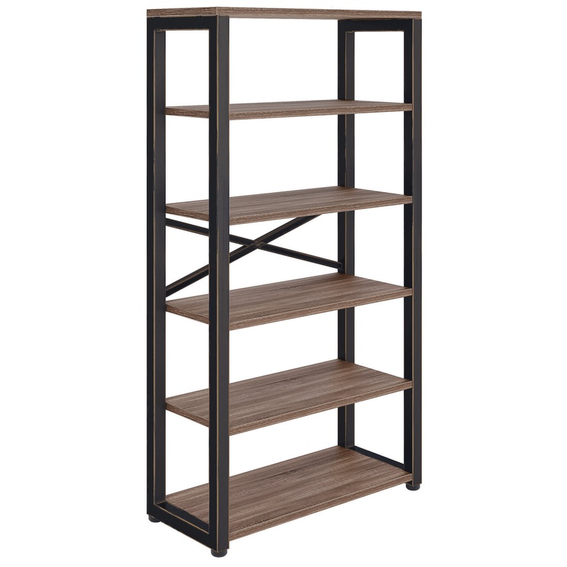 Riveted 66″H Metal Bookcase Distressed Brown