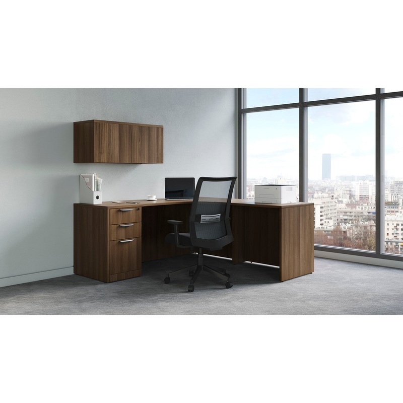 OS Laminate L Shaped Executive Desk with Wall Mounted Hutch & Deluxe Pedestal Arcadia White