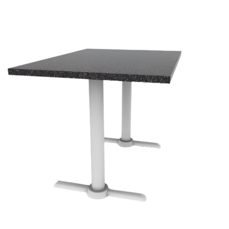Proof 30″ x 42″ Rectangle Pedestal Cafe Table with Straight T-Legs Pair HPL Top T-Mold Edge