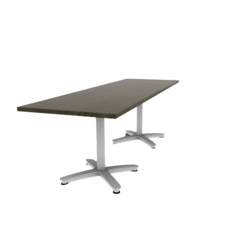 Proof 30″ x 96″ Rectangle Pedestal Cafe Table with Arched Base Pair Solid Wood Top