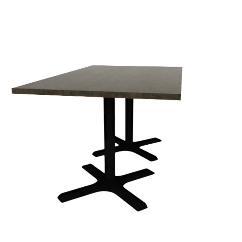 Proof 36″ x 60″ Rectangle Pedestal Cafe Table with X-Base Pair Solid Wood Top