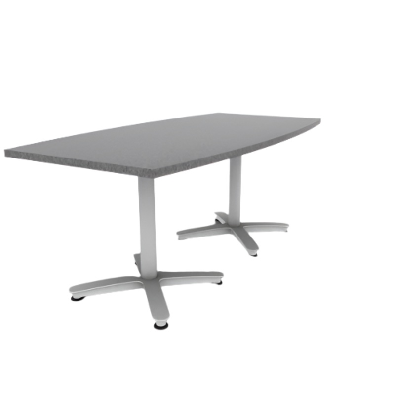 Proof 36″ x 72″ Boat Pedestal Cafe Table with Arched Base Pair HPL Top