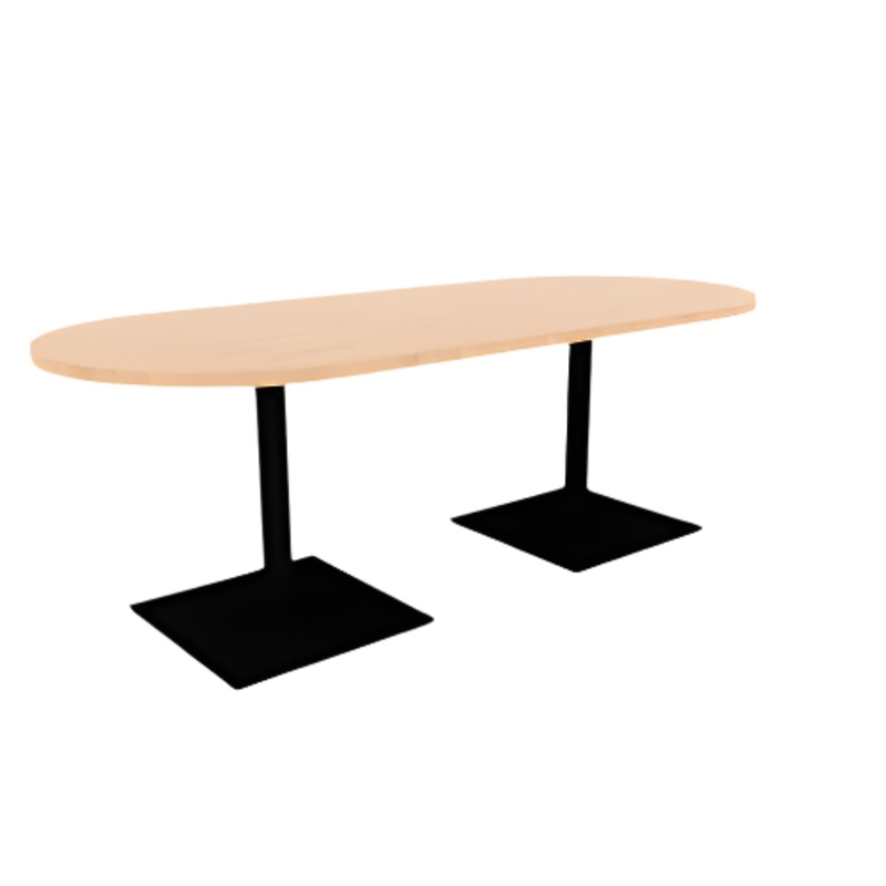 Proof 36″ x 84″ Racetrack Pedestal Cafe Table with Square Steel Base Pair HPL Top 3MM PVC Edge