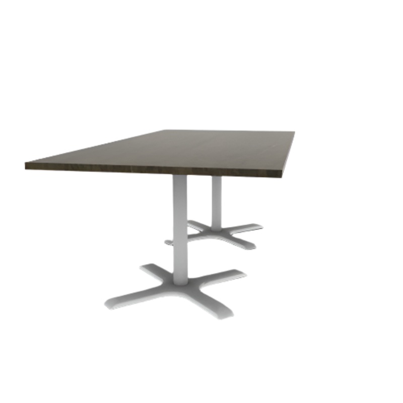 Proof 42″ x 84″ Rectangle Pedestal Cafe Table with X-Base Pair Solid Wood Top