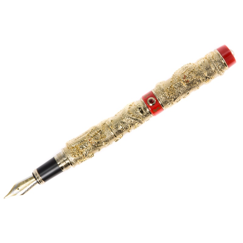 Jinhao 999 Dragon Fountain Pen – Gold/Red Medium