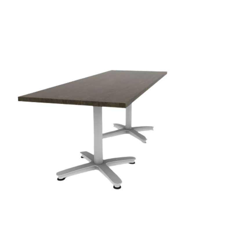 Proof 30″ x 84″ Rectangle Pedestal Cafe Table with Arched Base Pair Solid Wood Top