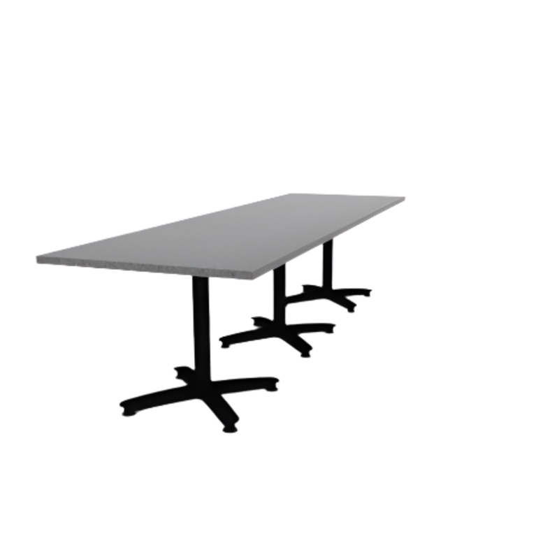 Proof 36″ x 120″ Rectangle Pedestal Cafe Table with Arched Base Set of 3 HPL Top