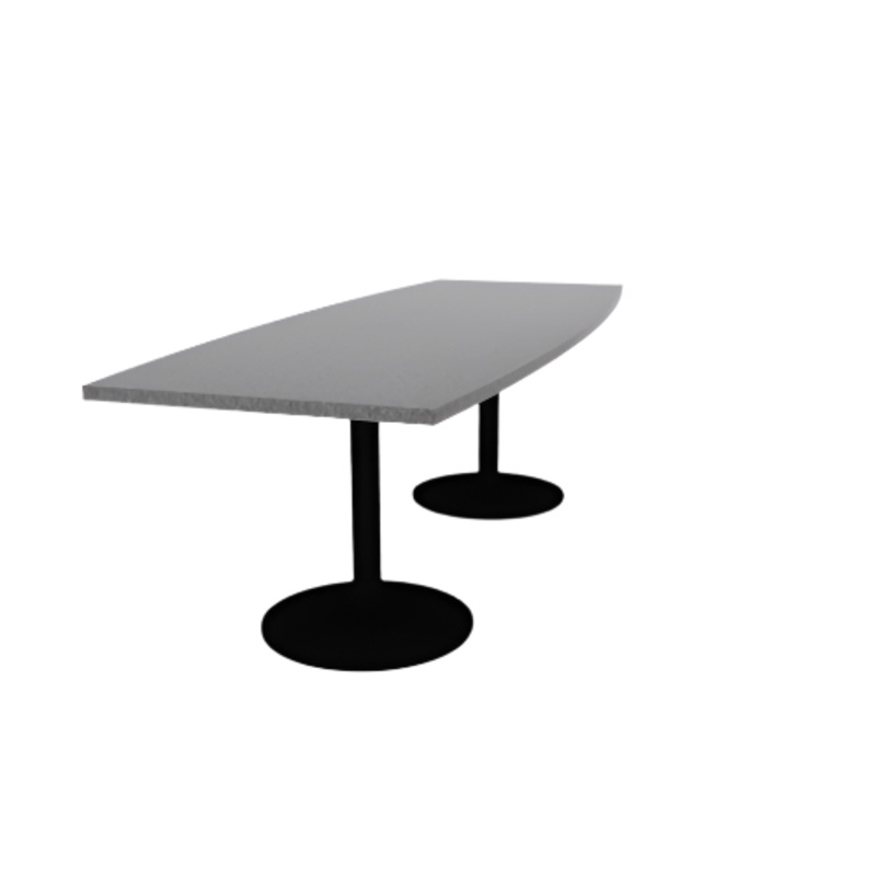 Proof 36″ x 96″ Boat Pedestal Cafe Table with Round Steel Base Pair HPL Top