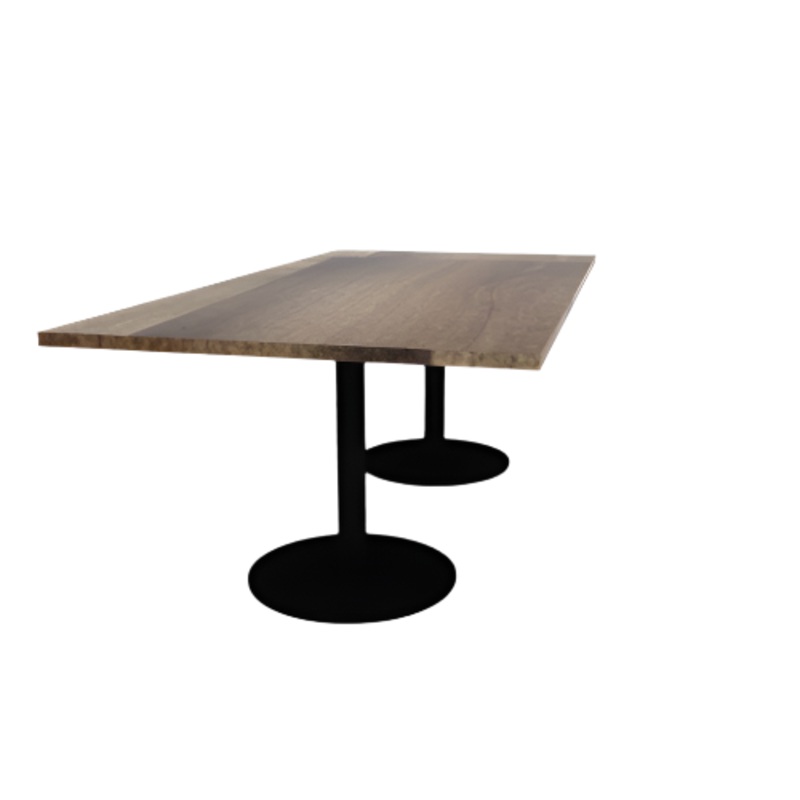 Proof 42″ x 84″ Rectangle Pedestal Cafe Table with Round Steel Base Pair Solid Wood Top