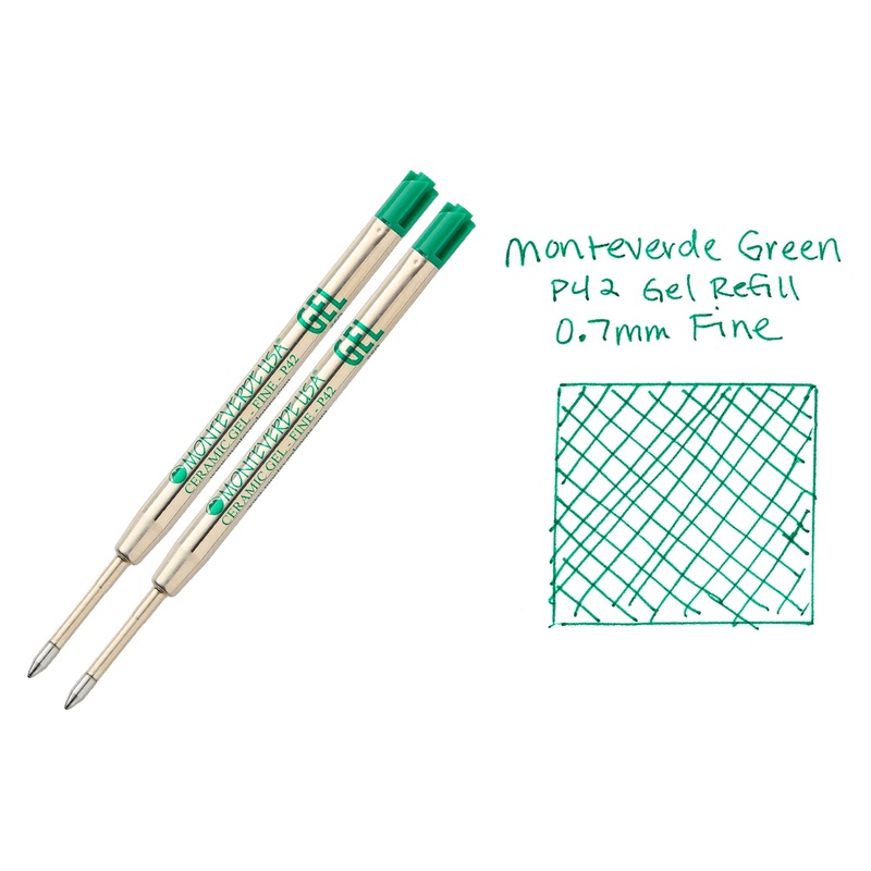 Monteverde Capless Gel P42 Rollerball Refills – Green, 0.7mm Fine (2-Pack)