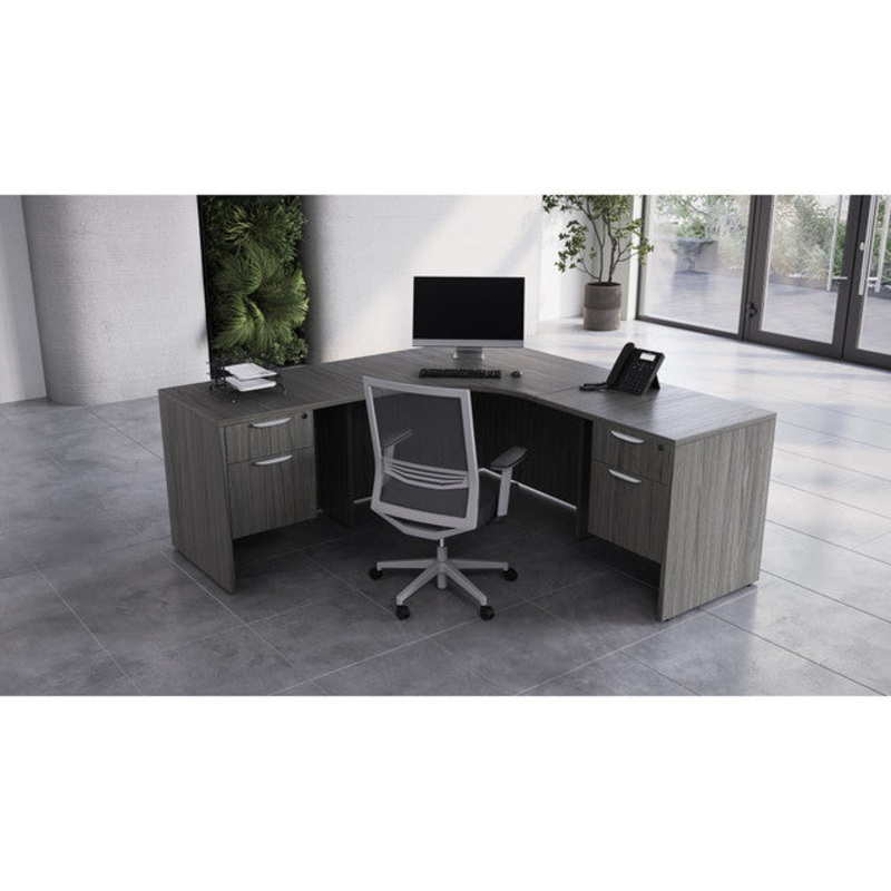 OS Laminate L Shaped Office Desk with 2 Drawer Hanging Pedestal Coastal Gray