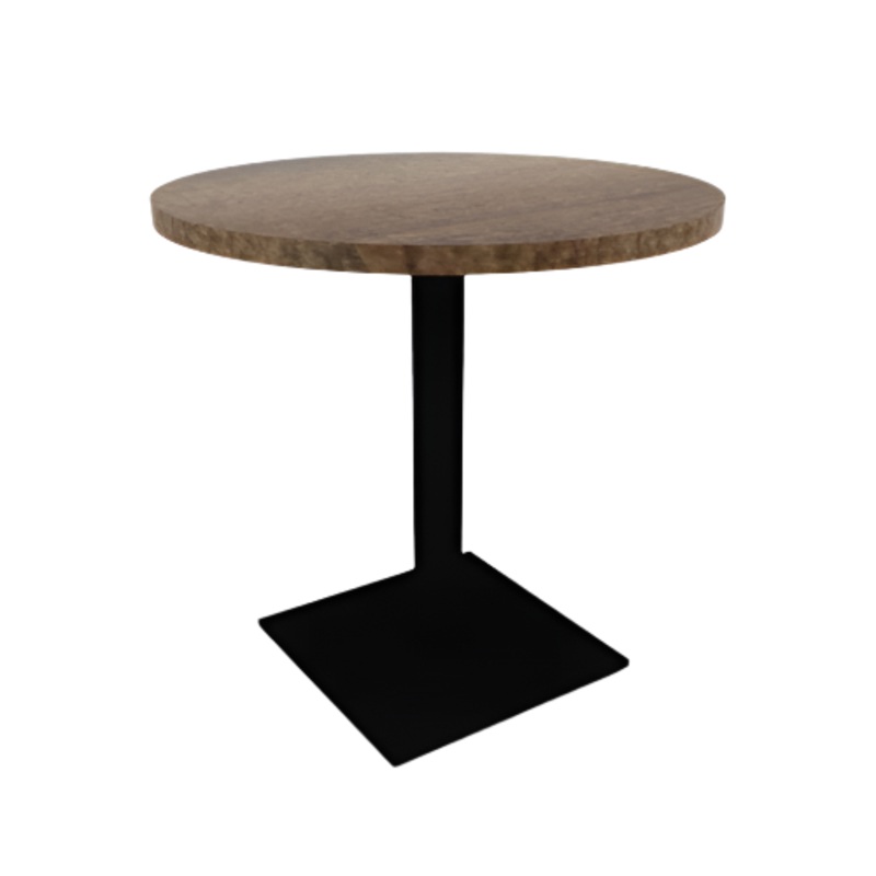 Proof 30″ Dia Round Pedestal Cafe Table with Square Steel Base Solid Wood Top