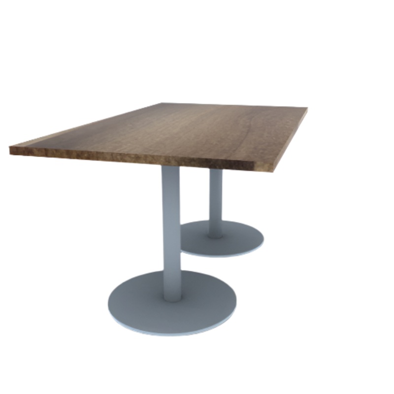 Proof 36″ x 60″ Rectangle Pedestal Cafe Table with Round Stainless Steel Base Pair Solid Wood Top