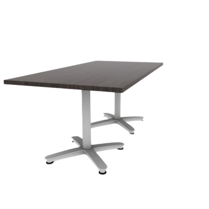 Proof 36″ x 72″ Rectangle Pedestal Cafe Table with Arched Base Pair HPL Top