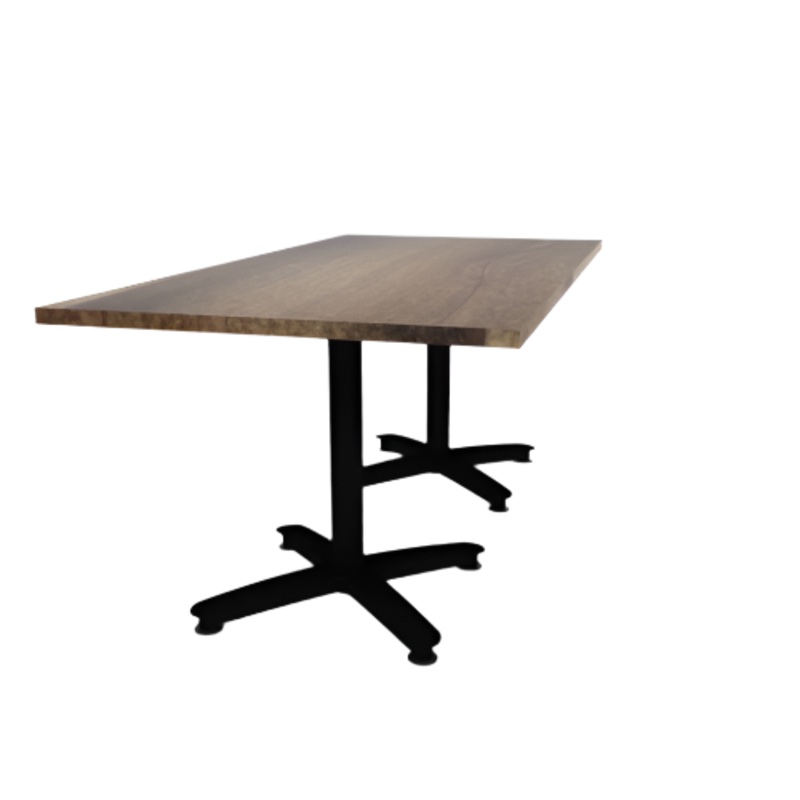 Proof 36″ x 72″ Rectangle Pedestal Cafe Table with Arched Base Pair Solid Wood Top