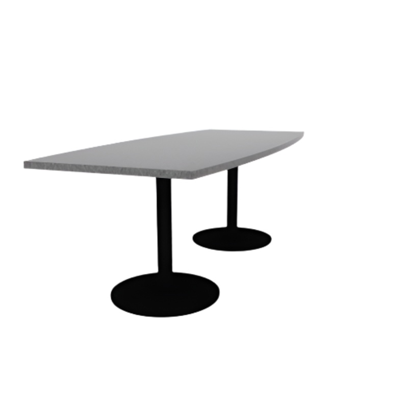 Proof 36″ x 84″ Boat Pedestal Cafe Table with Round Steel Base Pair HPL Top