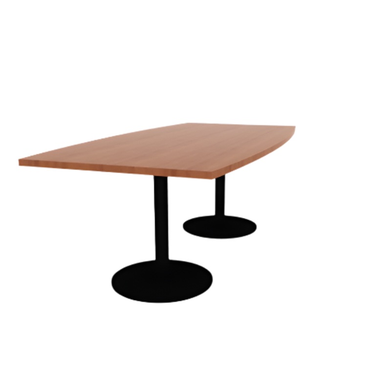 Proof 42″ x 84″ Boat Pedestal Cafe Table with Round Steel Base Pair HPL Top 3MM PVC Edge