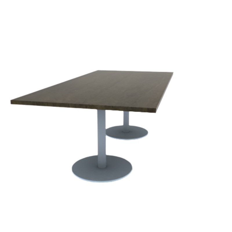 Proof 42″ x 84″ Rectangle Pedestal Cafe Table with Round Stainless Steel Base Pair Solid Wood Top