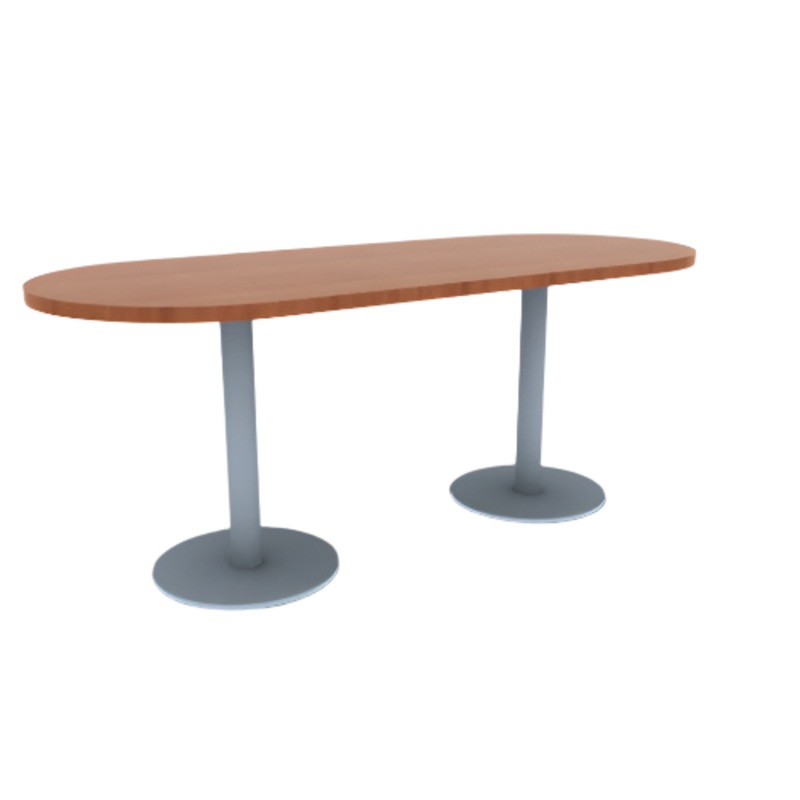 Proof 30″ x 72″ Racetrack Pedestal Cafe Table with Round Stainless Steel Base HPL Top