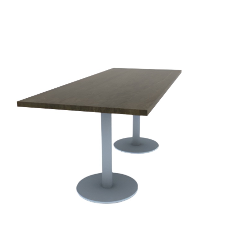 Proof 30″ x 72″ Rectangle Pedestal Cafe Table with Round Stainless Steel Base Pair Solid Wood Top