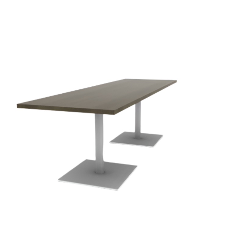 Proof 30″ x 96″ Rectangle Pedestal Cafe Table with Square Steel Base Pair Solid Wood Top