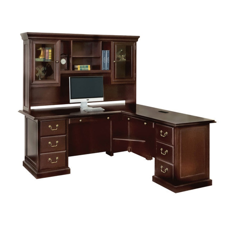 Rowland Executive L Shaped Desk with Hutch Mahogany