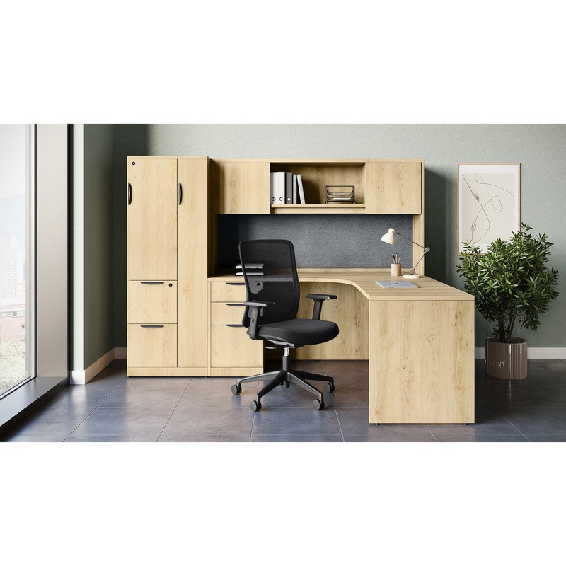 OS Laminate L Shape Executive Desk with Drawer Pedestal, Hutch & Wardrobe Cabinets Arcadia White