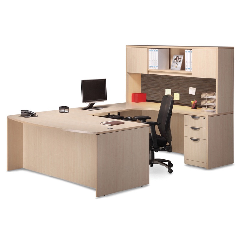 OS Laminate U-Shape Desk with Hutch, Drawer Pedestal & Tack Board Arcadia White