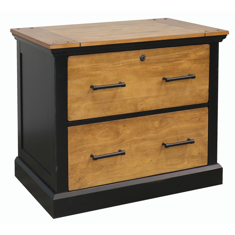 Palmer Two Drawer Lateral File Cabinet Aged Ebony with Honey Tops