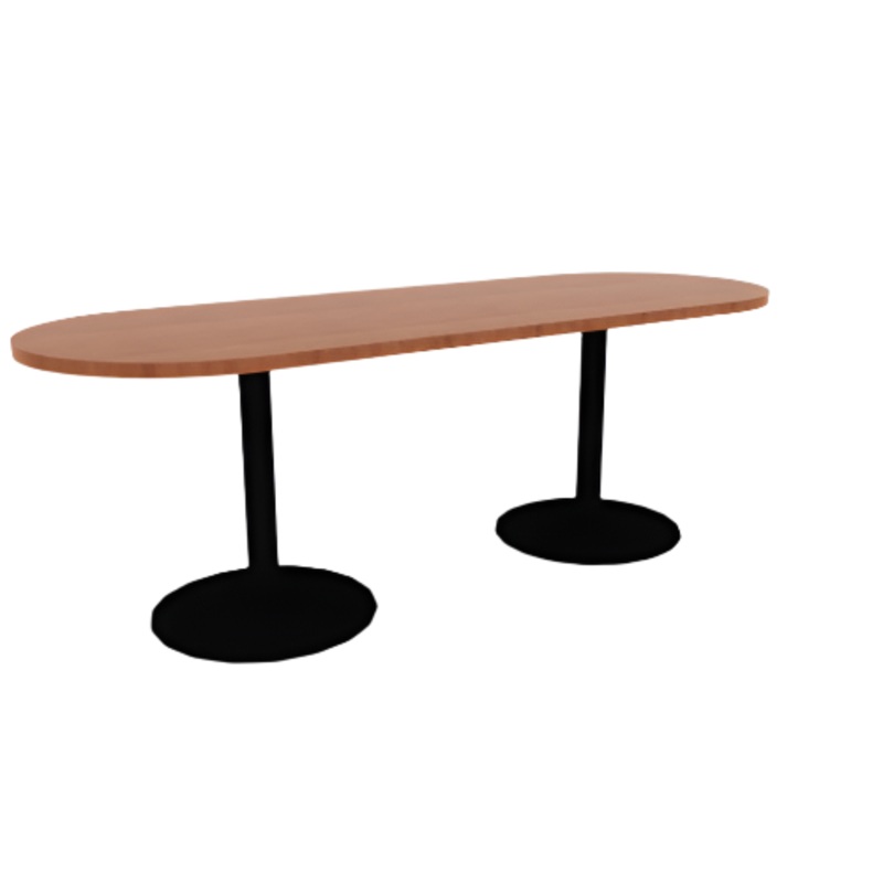Proof 30″ x 84″ Racetrack Pedestal Cafe Table with Round Base Pair HPL Top