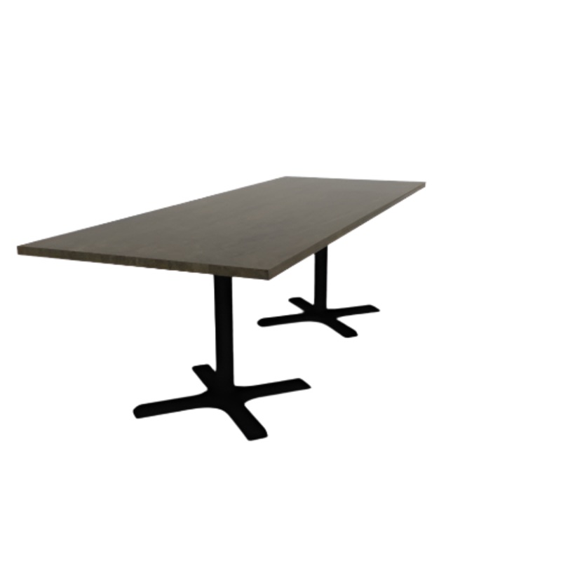 Proof 36″ x 96″ Rectangle Pedestal Cafe Table with X-Base Pair Solid Wood Top