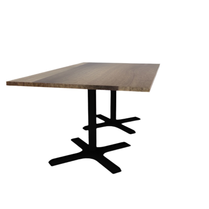 Proof 42″ x 72″ Rectangle Pedestal Cafe Table with X-Base Pair Solid Wood Top