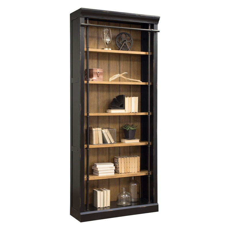 Palmer Open & Adjustable 5 Shelf Bookcase Aged Ebony with Honey Tops