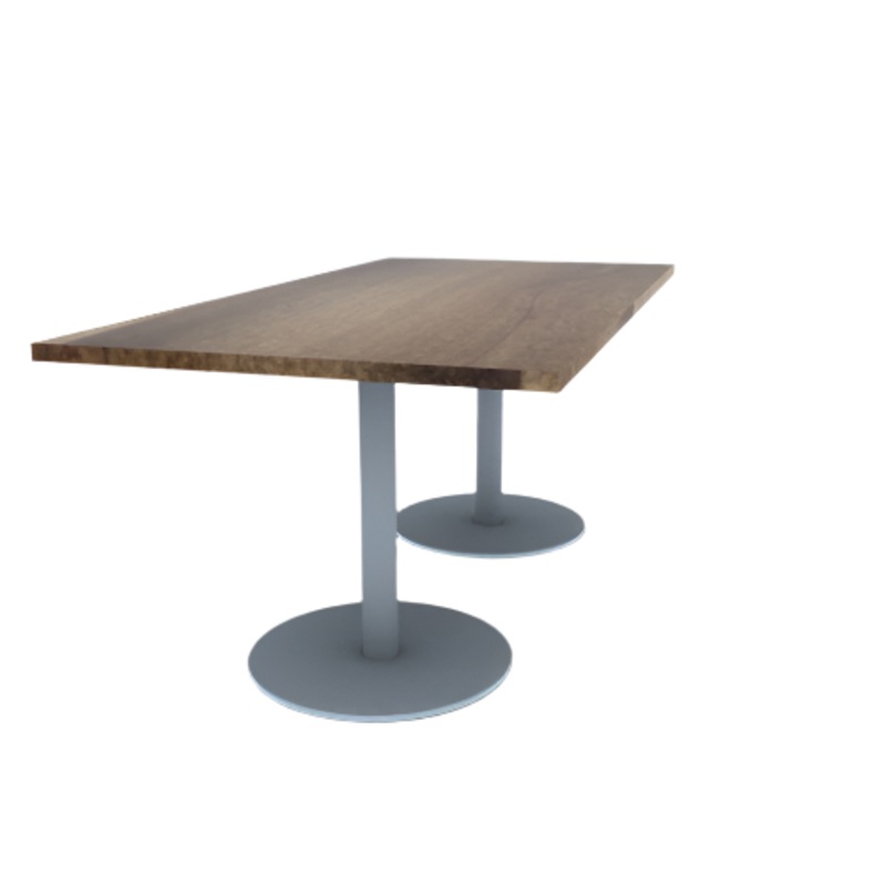 Proof 36″ x 72″ Rectangle Pedestal Cafe Table with Round Stainless Steel Base Pair Solid Wood Top
