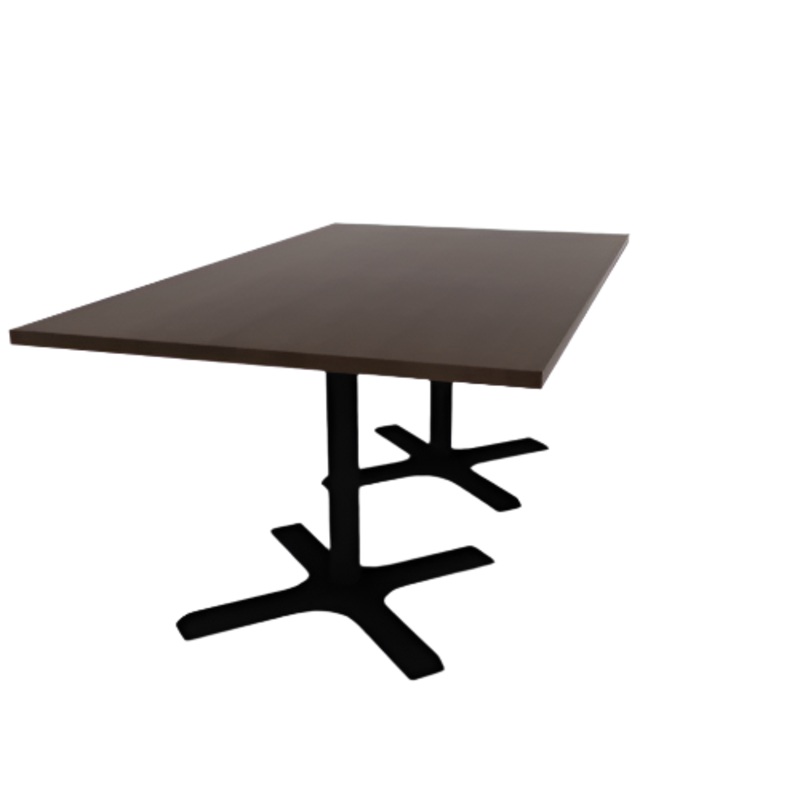 Proof 42″ x 72″ Rectangle Pedestal Cafe Table with X-Base Pair HPL Top