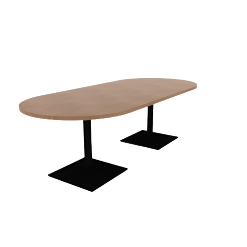 Proof 42″ x 96″ Racetrack Pedestal Cafe Table with Square Steel Base Pair HPL Top
