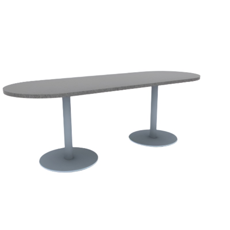 Proof 30″ x 84″ Racetrack Pedestal Cafe Table with Round Stainless Steel Base Pair HPL Top