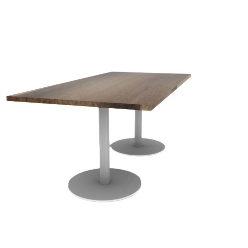 Proof 36″ x 72″ Rectangle Pedestal Cafe Table with Round Steel Base Pair Solid Wood Top