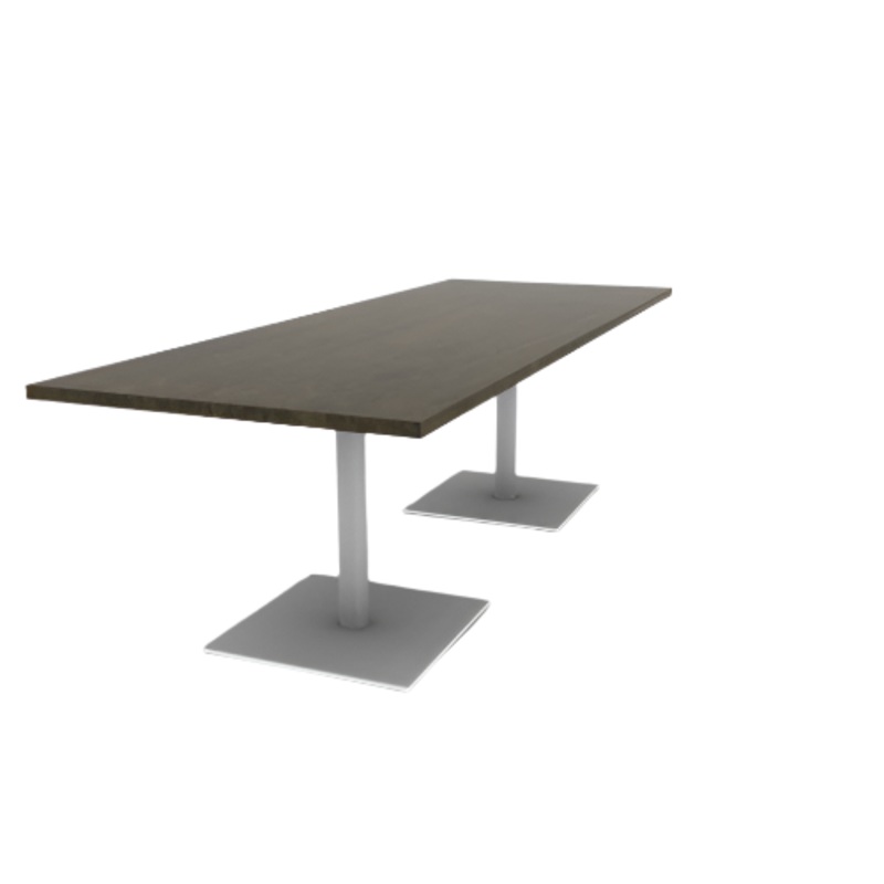 Proof 36″ x 96″ Rectangle Pedestal Cafe Table with Square Steel Base Pair Solid Wood Top